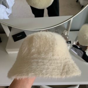 Urban Outfitters White Fuzzy Bucket Hat